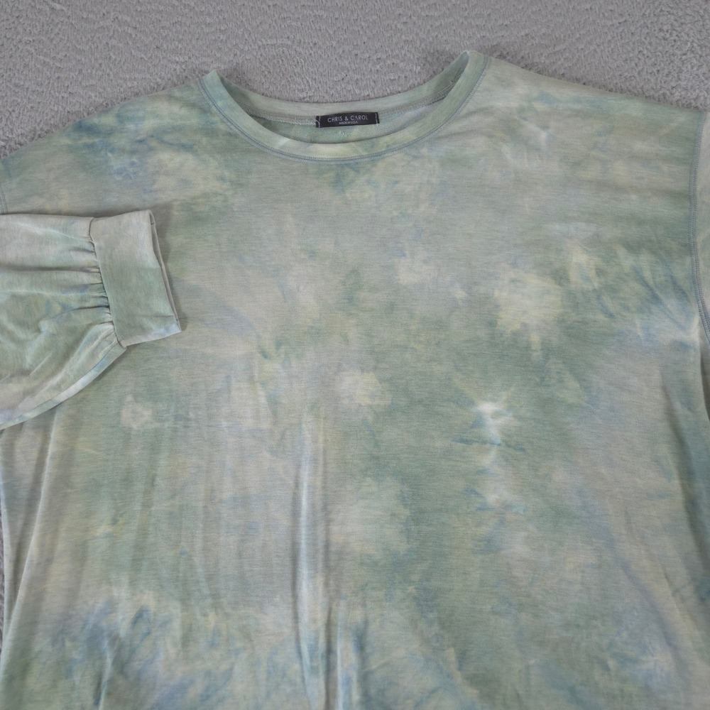 Chris & Carol Top Womens 3X Green Tie Dye Puff Sleeve Lightweight Jersey Stretch